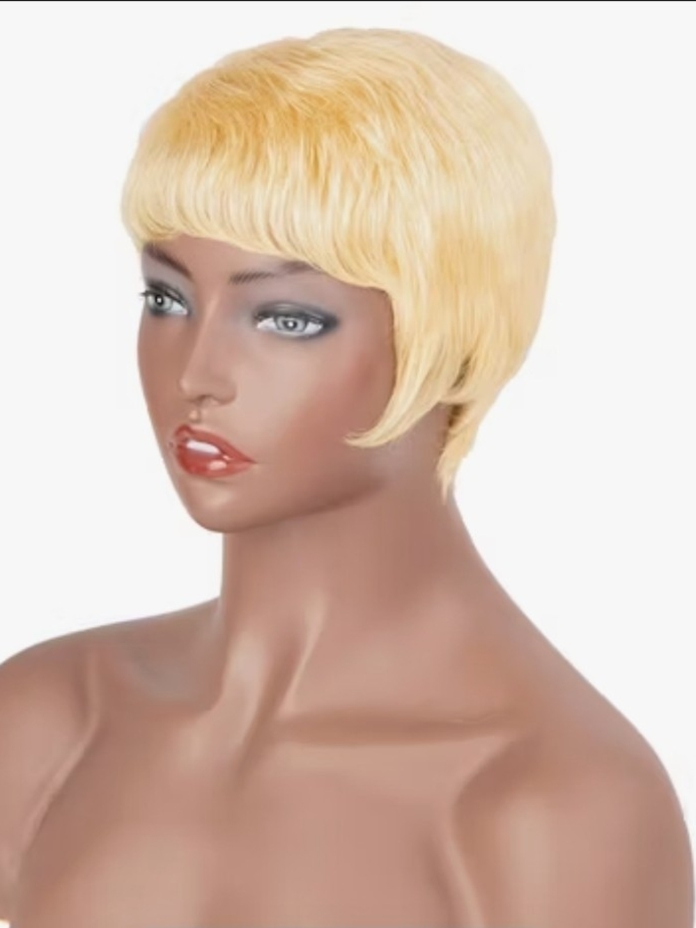 Short Blonde Human Hair Pixie Wig with Bangs – Adjustable Cap
